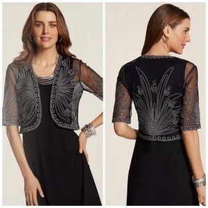 Chico’s Dressy Embroidered Sheer Shrug Jacket Size 2 Large Black